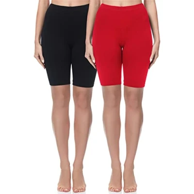 Imagen de Merry Style Mallas Cortas para Mujer Leggins por Encima de la Rodilla Leggings Cortos Pantalones Verano Mujeres Deporte Shorts MS10 200 (Negro/Rojo(2Pack), M)