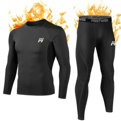 Imagen de MEETWEE Conjuntos térmicos Hombre, Manga Larga Camiseta Térmica Pantalones Largos Base Layer Thermo Function Ropa Deportiva de Invierno para Running Ciclismo Esquí