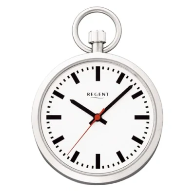 Imagen de REGENT Reloj de bolsillo para hombre acero inoxidable 43 mm diámetro con un mecanismo cuarzo Miyota y cristal mineral plano en diferentes variantes, P 776 Blanco/Estación tren
