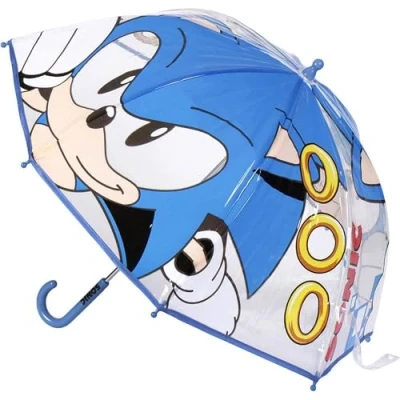 Imagen de Paraguas de Burbuja Estampado Sonic con Anillos Color Azul Apertura Manual Elaborado en 100% POE Estructura Fibra Vidrio Producto Original