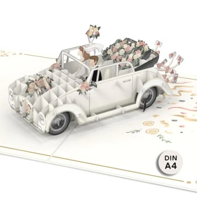 Imagen de papercrush® tarjeta de boda tamaño DIN A4 XXL, diseño coche boda, 3D extragrande con &quot;just married&quot;, felicitación para regalo dinero