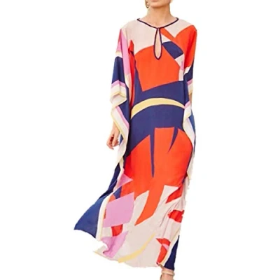 Imagen de YouKD Verano Algodón Estampado Floral Flojo Caftán Boho Bikini Playa Dress Up Plus Size Robe para Mujer