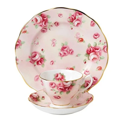 Imagen de Royal Albert 100 Years 40017535 1980 Rose Blush Taza de té, platillo, plato 20 cm, juego 3 piezas, rosa, porcelana china, 200 ml