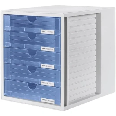 Imagen de HAN 1450 SYSTEMBOX Cajonera para documentos (DIN A4/C4 y formatos mayores, 5 cajones cerrados), color azul translúcido