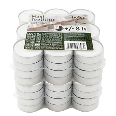 Imagen de Hofer Velas de Té Grandes Maxi 57mm Paquete 72 Piezas 8 Horas Tiempo combustión Color Blanco Cera sin, Larga duración, Calidad la UE
