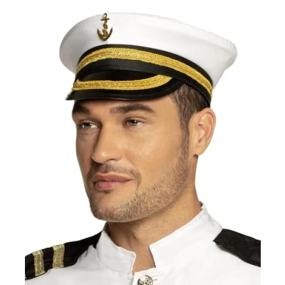 Imagen de Boland 44367 Gorra Capitán Nicolás, sombrero con ribete dorado y ancla, tocado, tripulación, disfraz, carnaval, fiesta temática