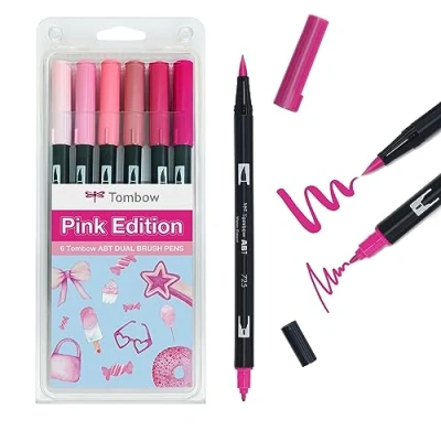 Imagen de Tombow ABT Dual Brush Pen Pink Edition Bolígrafo con dos puntas, perfecto para escribir a mano y diario de balas, se puede pintar en agua, 6 unidades