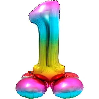 Imagen de Folat Number Globo de plástico Rainbow con base Número 1 aprox. 81 cm, color, Costumes (8714572642910)