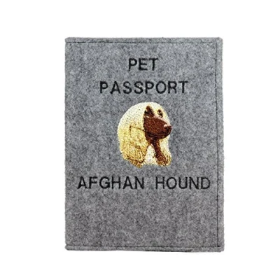 Imagen de Art Dog Funda para Pasaporte Perros de Fieltro Hecha a Mano con Patrón Bordado Viaje Mascotas 17x12,5cm Afghan Hound
