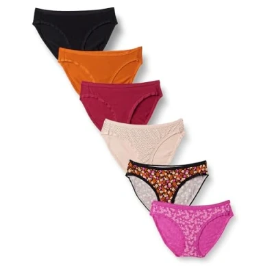 Imagen de Amazon Essentials Braguita de Bikini algodón (Disponible en Tallas Grandes) Mujer, Pack 6, Floral/Lunares/Multicolor, 46