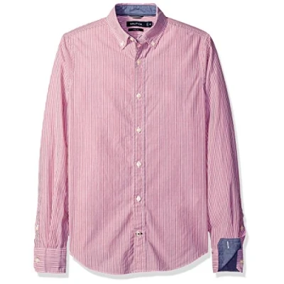 Imagen de Nautica Small Bengal Stripe Slim Fit Camisa Casual, Cherry Red, XL para Hombre