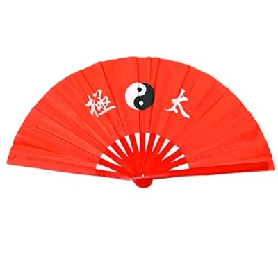 Imagen de Abanico plegable de bambú, para práctica artes marciales, estilo chino, Taichi worlds Red background