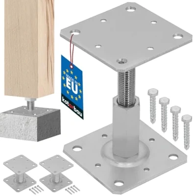 Imagen de KOTARBAU® Juego de 2 soportes para postes, 110 x mm, altura regulable 90 a 150 galvanizado, atornillar, base apoyo, suelo, hormigón,
