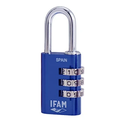 Imagen de IFAM Candado de Combinación Col Combi, 30mm, Color Azul, Máxima Seguridad, Ideal para Maletas y Taquillas, Con Clave Más 1.000 Combinaciones, Aluminio, Gran Ligereza, Arco 5mm