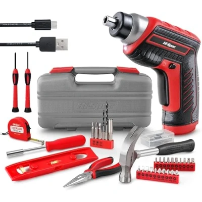 Imagen de Hi Spec Juego de Herramientas Completo Con Destornillador Inalambrico 3.6v USB. 35 Piezas. Maletin Esenciales para Bricolaje, Mantenimiento y Reparaciones. Set Puntas Brocas