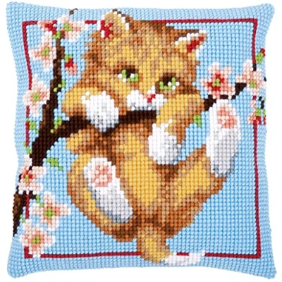 Imagen de Vervaco Punto De Cruz Kit Cojin Decorativo Gatito EN EL ÁRBOL Manualidades Adultos Decoracion Bordar Principiantes Completo DIY Bordado Creativo Regalo ca. 40x40 cm Cross Stitch Embroidery