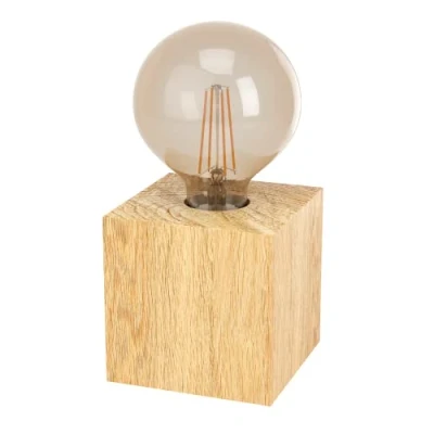 Imagen de EGLO lámpara de mesa Prestwick 2, luminaria deco, iluminador para mesita noche, cubo madera al natural, FSC100HB, luz sala y dormitorio, casquillo E27