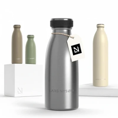 Imagen de LARS NYSØM Botella de Acero Inoxidable aislada 0,35l Cantimplora 0,35 litros a prueba fugas para deportes, bicicleta, perro (Stainless Steel, 350ml)