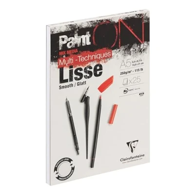 Imagen de Clairefontaine 975728C PaintON Bloque de pegamento multiusos (25 hojas, papel multitécnico, superficie lisa, A5, 14,8 x 21 cm, 250 g), color blanco