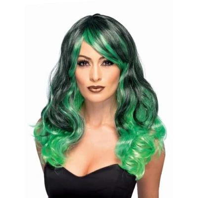 Imagen de Smiffys Peluca con efecto ombré, hechicera, Verde y negra