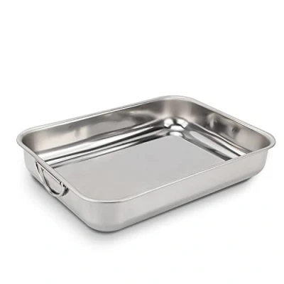 Imagen de Rossetto Bandeja de horno,rectangular con asas acero inoxidable,40cm x 28cm,para Bizcocho, Asados, Carnes y Pescados,Aptas para lavavajillas todo tipo cocinas, incluida induccion