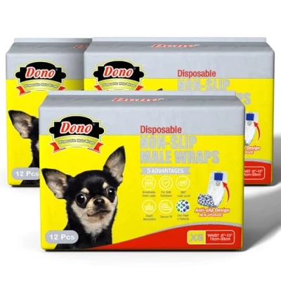 Imagen de Dono Pañales Desechables para Perros machos con Cierre Antideslizante, Bandas el Vientre machos, envolturas incontinencia superabsorbentes y a