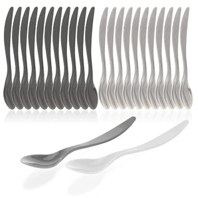 Imagen de COM FOUR® Cucharas de plástico para huevos 24x postre reutilizables sin BPA Cubiertos aptos lavavajillas (24 piezas gris)