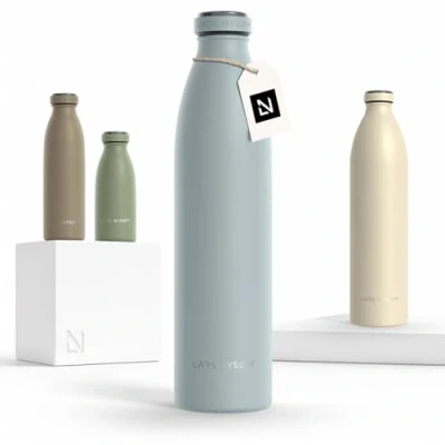 Imagen de Lars NYSØM Botella de Acero Inoxidable aislada 1l Agua 1 litro a Prueba Fugas para Deportes, Bicicleta, Perro, (Sky Blue, 1000ml)
