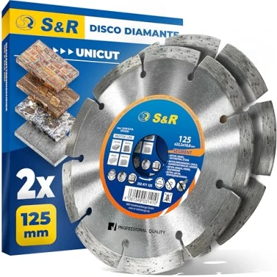 Imagen de S&amp;R Disco Tronzador Diamante Amoladora 230 mm Hormigón, Piedra natural, piedra, Ladrillo. Juegos 2 Discos Turbo Diamantados Universales.