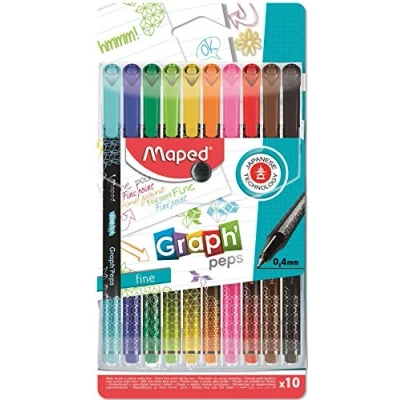Imagen de Maped Rotuladores de Colores para Niños Graph&#039;Peps Deco 10 Punta Fina Tinta no Traspasa el Papel Empuñadura Triangular Ideal como Bolígrafo Escritura