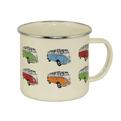Imagen de BRISA VW Collection Volkswagen Taza Grande de Esmalte para cafété o Cappuccino T1 Bus Camping (500 ml/Desfile/Beige)