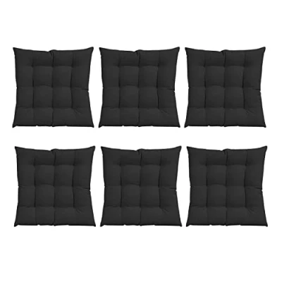 Imagen de GREATOYAR Cojines para Silla y Asiento, Decoración de Asiento Jardín Casa Terraza, Cojín Decorativo con Correas Sujeción, 9 Pespuntes, Fabricado en España, 40 x 3.5 cm, Pack 6, Negro