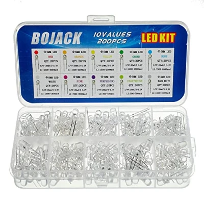 Imagen de BOJACK 10 colores 200 Piezas 5 mm LED Luces de diodo assored Kit Lámparas iluminación brillante componentes electrónicos diodos emisores luz