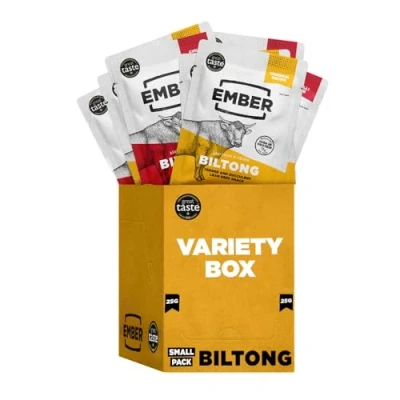 Imagen de Ember Snacks Biltong Beef Jerky (10 x 25g Variety) Alto en proteínas, bajo calorías. Refrigerio grasa, para llevar, elaborado con carne de res británica e irlandesa