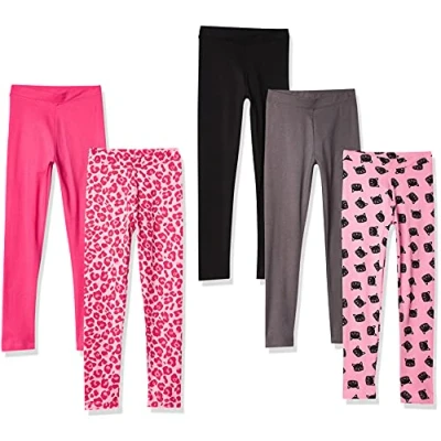 Imagen de Amazon Essentials Leggings Niña, Pack de 5, Estampado Animales/Gato/Gris Oscuro/Negro/Rosa, 10 años