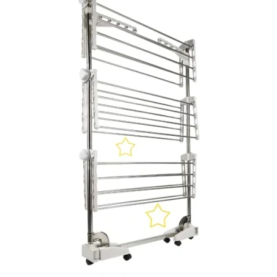 Imagen de Tendedero de Ropa Plegable Vertical,Tendedero Tipo Torre Tres Estante con Cuatro Ruedas, Espacio Secado, Capacidad para 15 KG (Tres Capas Plata)