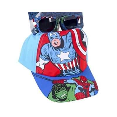 Imagen de Set Gafas de Sol y Gorra Los Vengadores Talla 2 a 5 Años Protección UV 400 Filtro Categoría 3 Infantil con Velcro Ajustable Producto Original Diseñado en España
