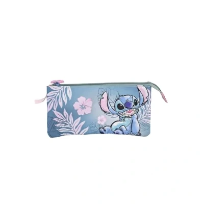 Imagen de Estuche Escolar Stitch Pink Triple Cierre de Cremallera Interior Totalmente Forrado y Personalizado Portatodo con 3 Compartimientos 11,5 X 23,5 CM
