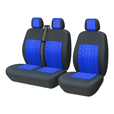 Imagen de TOYOUN Juego de Fundas Asientos para Furgonetas y Camiones 1 + 2 plazas, Coche Universales,Poliéster Protector Cubre Asiento Delantero Accesorios Automóvil,Negro Azul