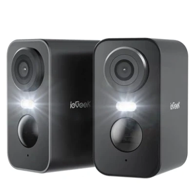 Imagen de ieGeek 2K Camara Vigilancia WiFi Exterior/Interior sin Cables, Cámara de con Batería Recargable, 10M Visión Nocturna Colorida, Detección Movimiento PIR, Audio 2 Vias (2 Piezas)