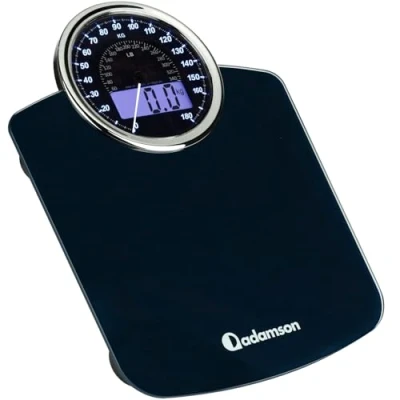 Imagen de Adamson Báscula Digital y Analógica Híbrida + NUEVO 2024 2 en 1 Soporta hasta 180 kg Vidrio Templado Grueso Pantalla Extra Grande Fácil Lectura