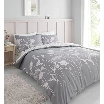 Imagen de Catherine Lansfield Meadowsweet Juego de Funda edredón Reversible con Fundas Almohada, diseño Floral, Color Gris y Rosa