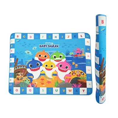 Imagen de ODS Baby Shark Alfombra de Juego para niños 150 x 120 cm, Suave educativa con Dibujos, Alfabeto, números y Notas Musicales, Grosor 7 mm