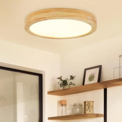 Imagen de Kambo LED Lampara de Techo Madera 3000K, Blanco Cálido 3100Lm 24W Ø30cm, Plafon Redondo para Dormitorio, Salón, Cocina, Comedor, Pasillo