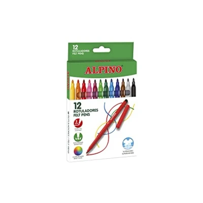 Imagen de Alpino 12 Rotuladores de Colores Punta Resistente 3mm para Colorear Tinta Súper Lavable y Larga Duración Estuche Brillantes Material Escolar