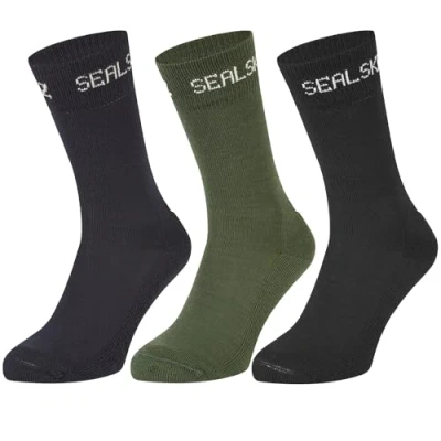 Imagen de SEALSKINZ Suffield Paquete de 3 Calcetines merino surtidos no impermeables Negro, azul marino y oliva M, marino, M