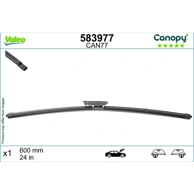 Imagen de limpiaparabrisas Valeo Canopy 583977 600mm Escobilla con hoja plana, Goma de &gt;80 % materiales sostenibles RENAULT: MEGANE 2