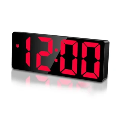 Imagen de Sarsumir Reloj Despertador Digital, Digital Sobremesa Pantalla LED Grande Inteligente Alimentado por USB/Batería con Tiempo Fecha Temperatura Siesta Brillo Ajustable, Luz Rojo