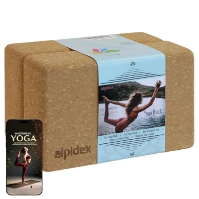 Imagen de ALPIDEX Bloque de Corcho Juego 2 Yoga Block Cork Ladrillo ecológico y sostenible Portugal Piezas, 23 x 14 7.5 cm