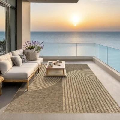 Imagen de the carpet Kansas Alfombra para Exterior e Interior con Aspecto de Yute Natural, Resistente a la Intemperie, Apta Patio y jardín, Crema, 140 x 200 cm